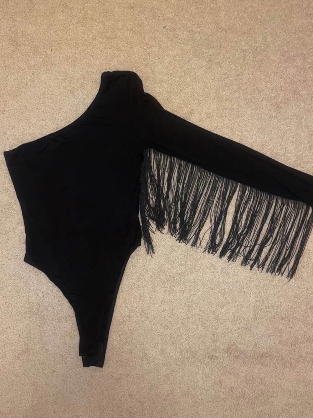 Black One-Shoulder Fringe Bodysuit Size XS
